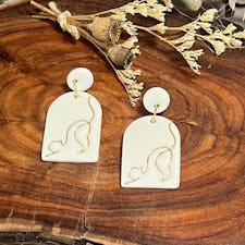 Wolf and clay cat in gold porcelain earrings