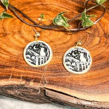 Wolf and clay the cat and the moon - porcelain earrings