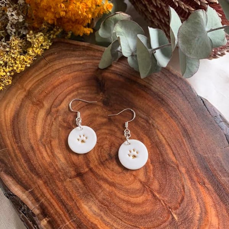Wolf and clay paw print porcelain dangle earrings