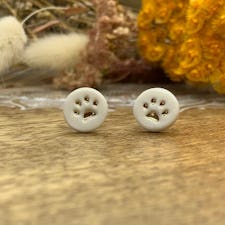 Wolf and clay paw print porcelain stud earrings