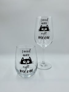Cat cottage creations wine meow wine glasses