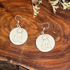 Wolf and clay puppy in gold porcelain earrings