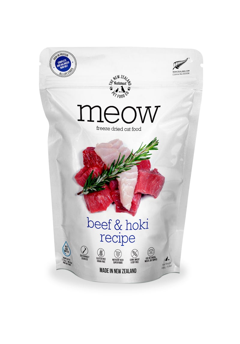 Meow freeze dried cat food beef & hoki