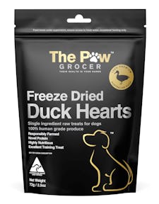 The paw grocer black label freeze dried duck hearts