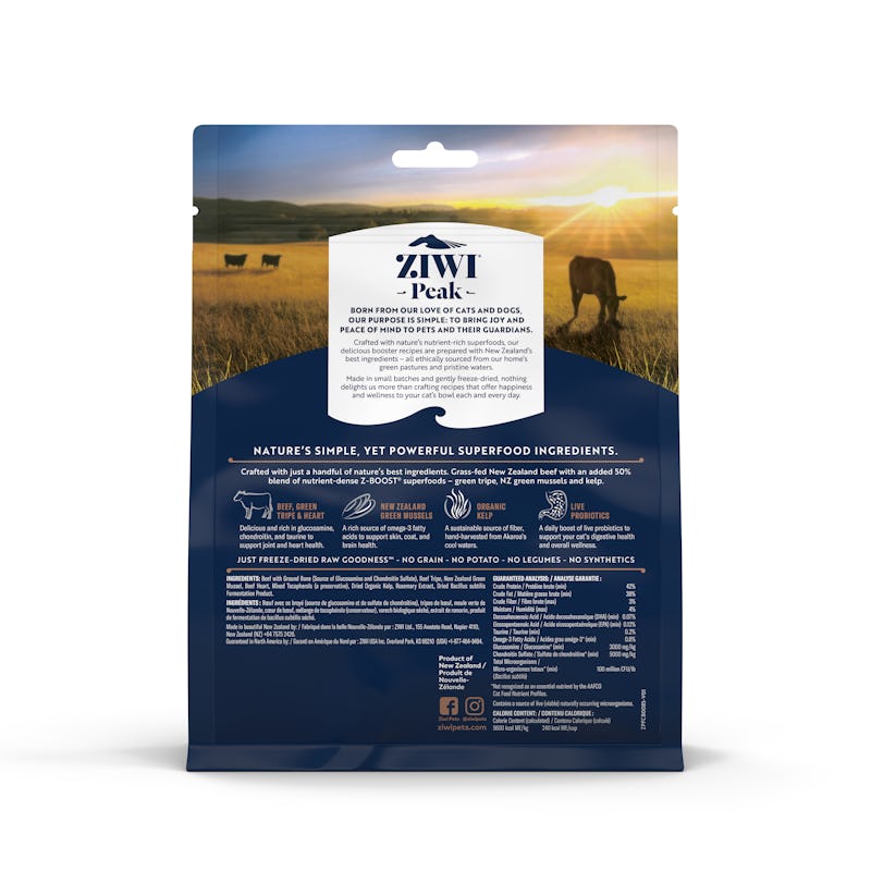 Ziwi peak freeze dried raw superboost beef back of pack