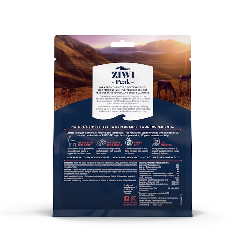 Ziwi peak freeze dried raw superboost venison back of pack
