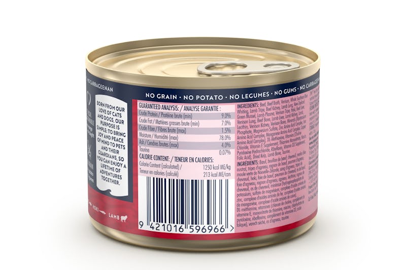 Ziwi peak wet canned otago valley cat food back of pack 170g