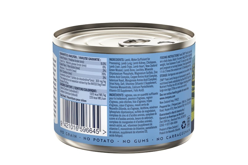 Ziwi peak wet lamb recipe for cats back of can